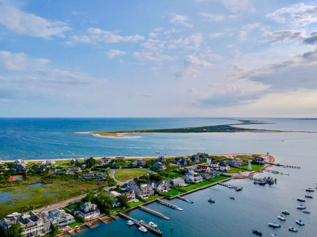 Aerial view of Nantucket from a helicopter