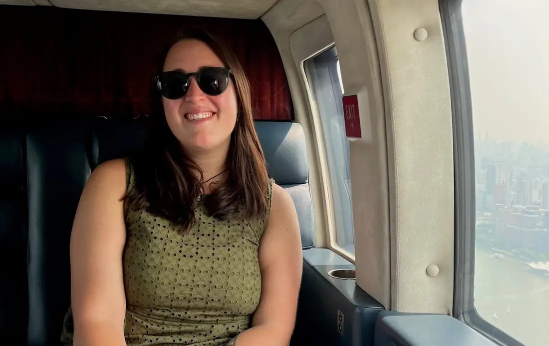 Taylor Rains from Insider riding on her first helicopter with HeliFlite